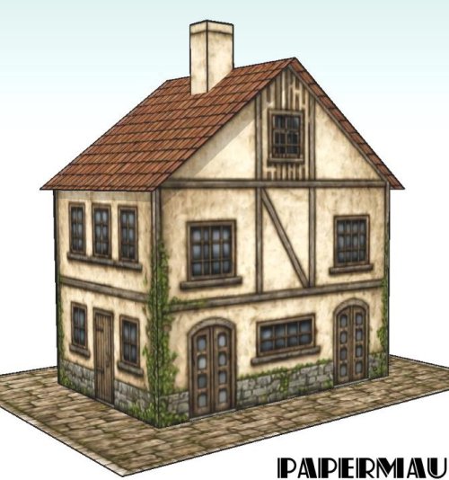 Old European House Papercraft - Rustic Style - by Papermau 01.JPG